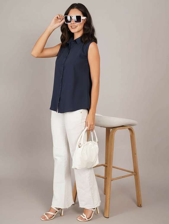 women solid sleeveless regular fit shirt - 22231791 -  Standard Image - 3
