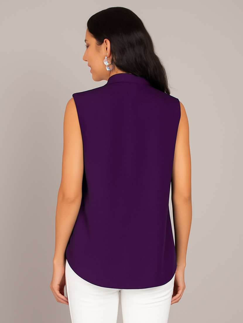 women solid sleeveless regular fit shirt - 22231793 -  Standard Image - 3