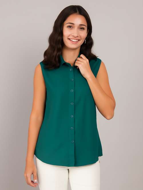 women solid sleeveless regular fit shirt - 22231794 -  Standard Image - 0