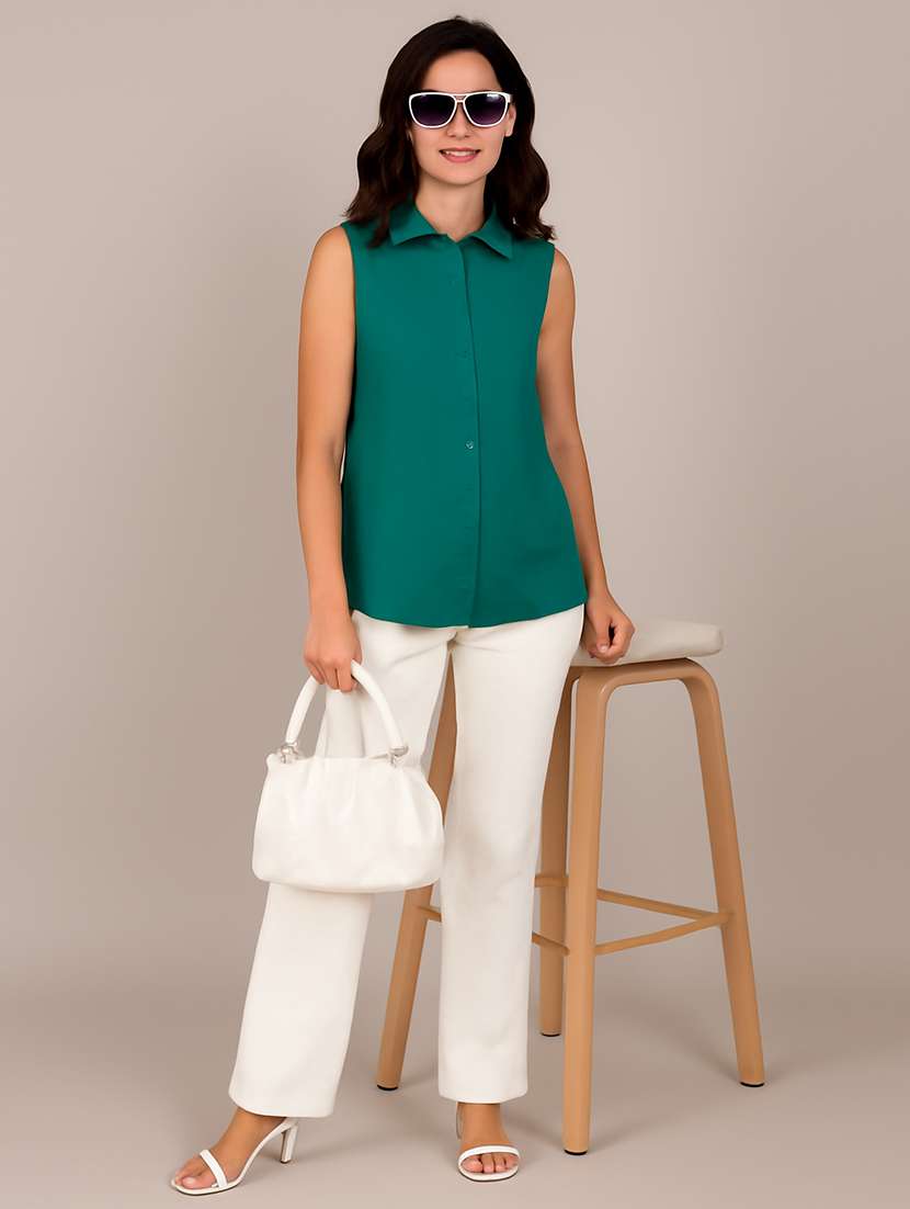 women solid sleeveless regular fit shirt - 22231794 -  Standard Image - 3