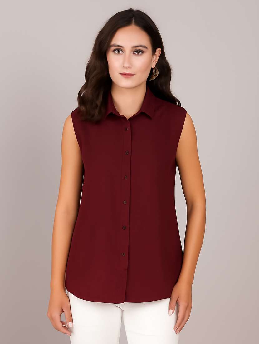 women solid sleeveless regular fit shirt