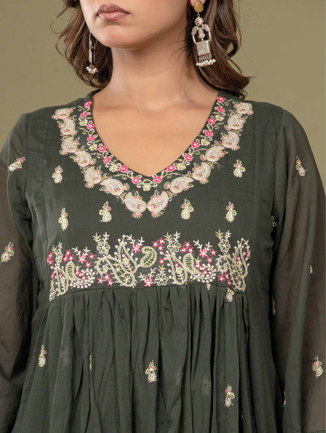 women solid with work three quarter sleeve kurta pant with dupatta set - 22231841 -  Standard Image - 5