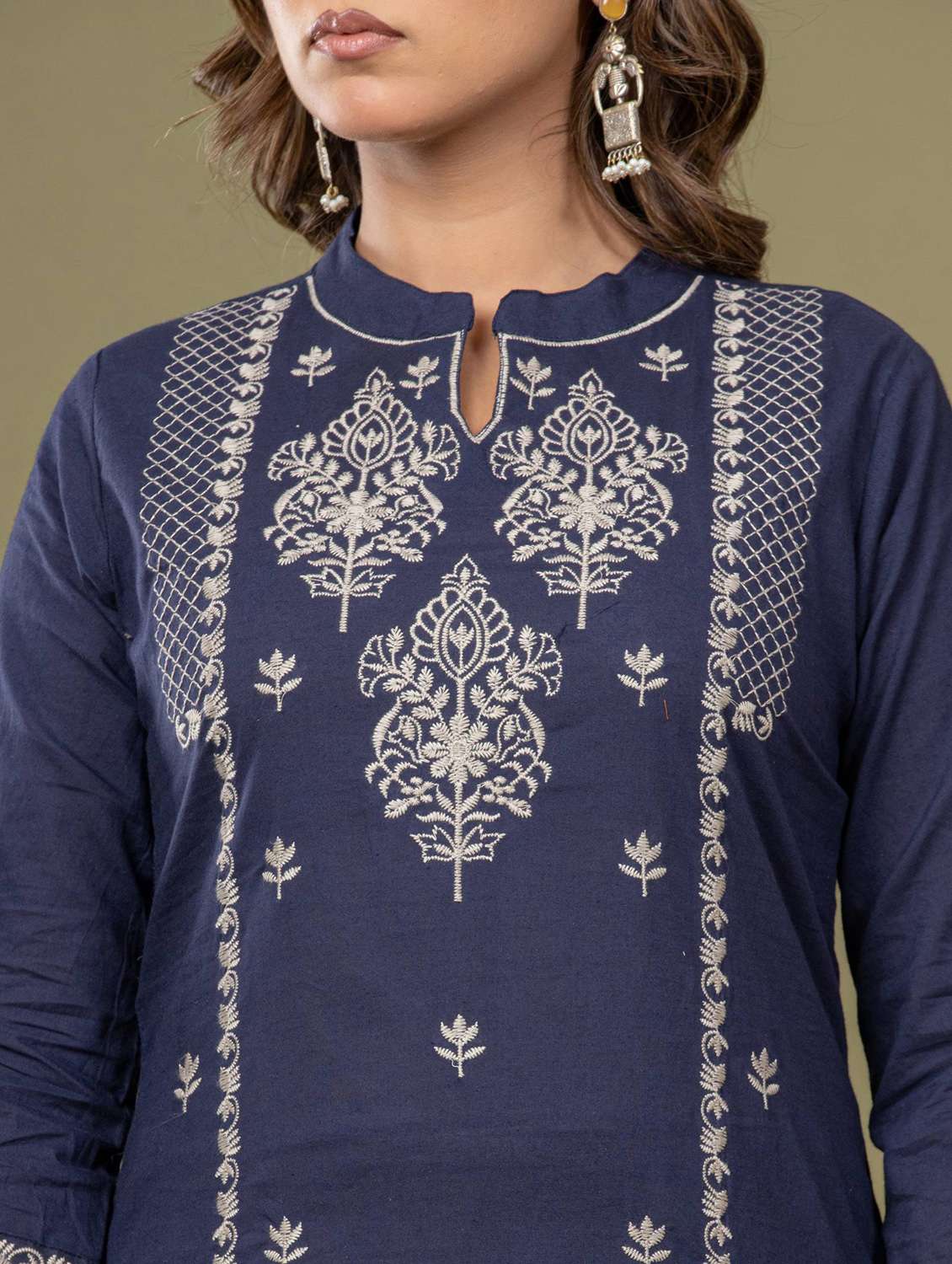 women solid with work three quarter sleeve kurta pant with dupatta set - 22231843 -  Standard Image - 5