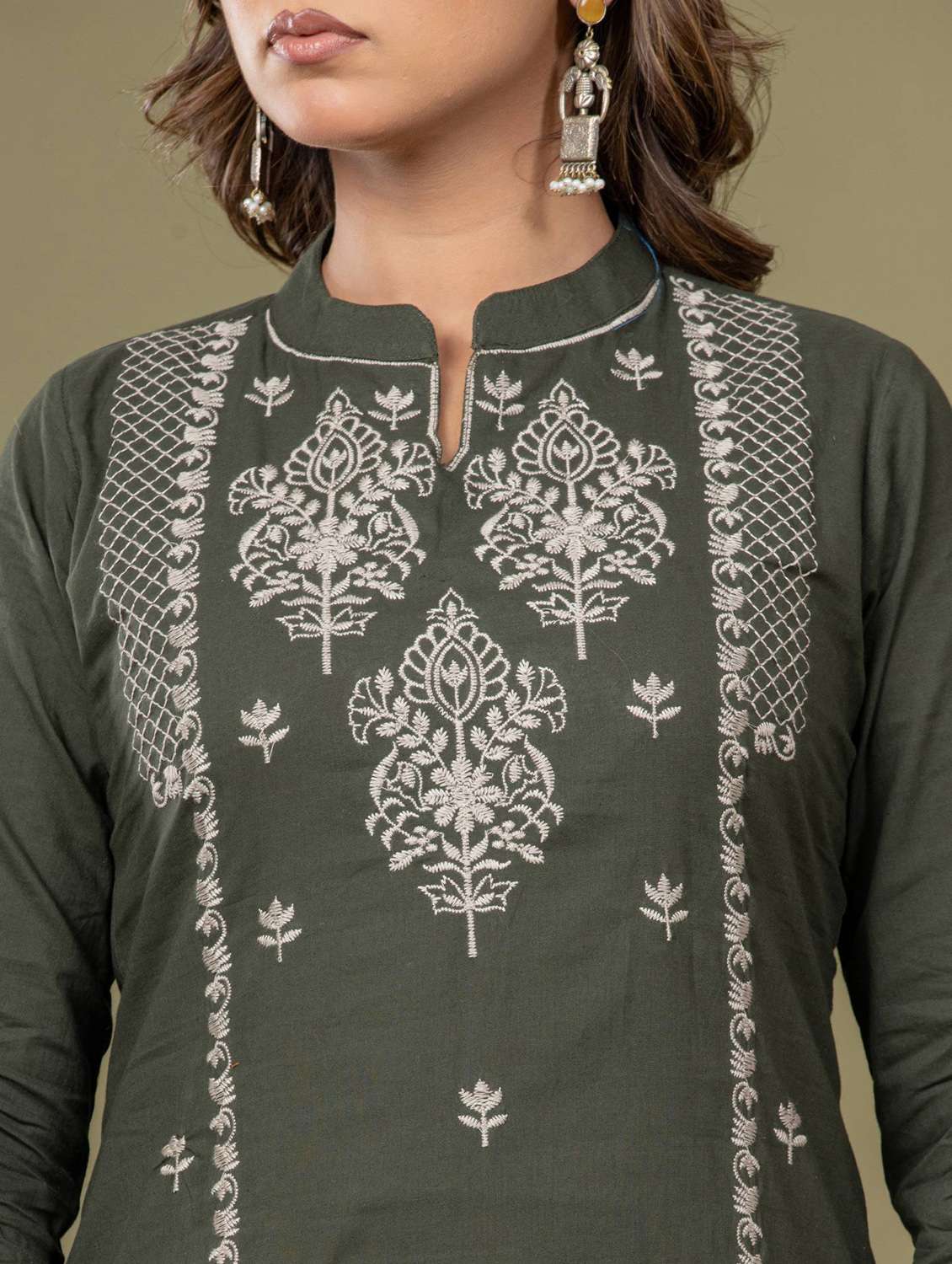 women solid with work three quarter sleeve kurta pant with dupatta set - 22231844 -  Standard Image - 5