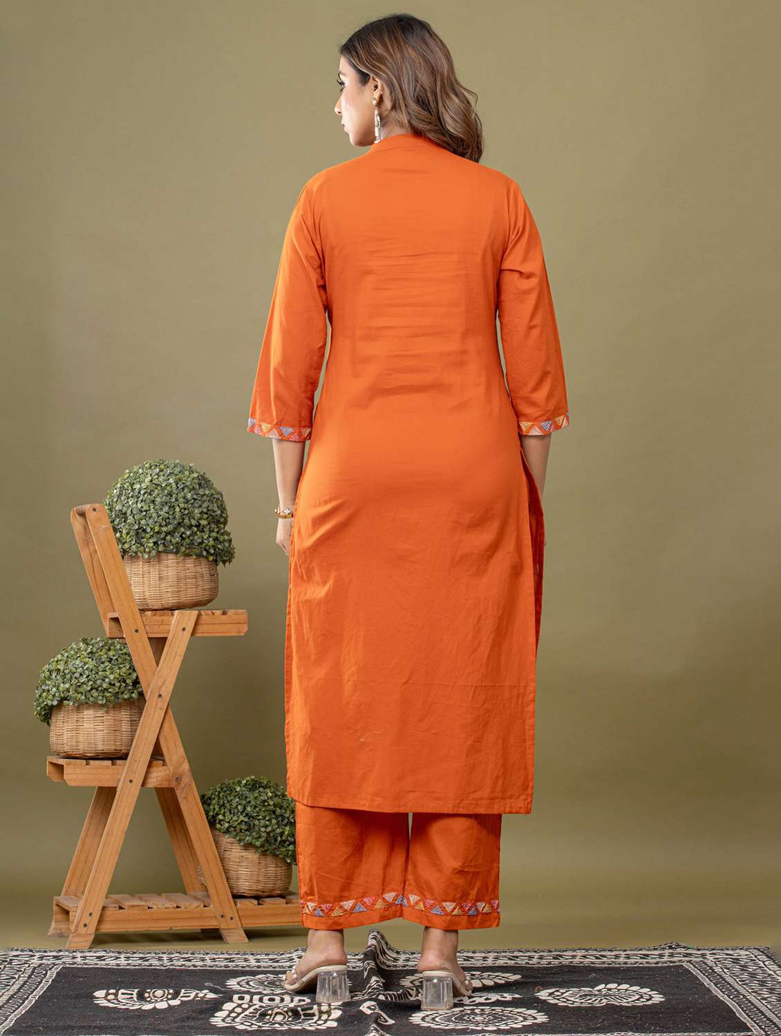 women solid with work three quarter sleeve kurta pant with dupatta set - 22231846 -  Standard Image - 3