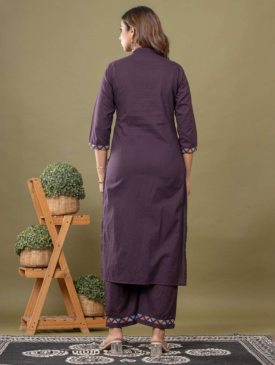 women solid with work three quarter sleeve kurta pant with dupatta set - 22231847 -  Standard Image - 3