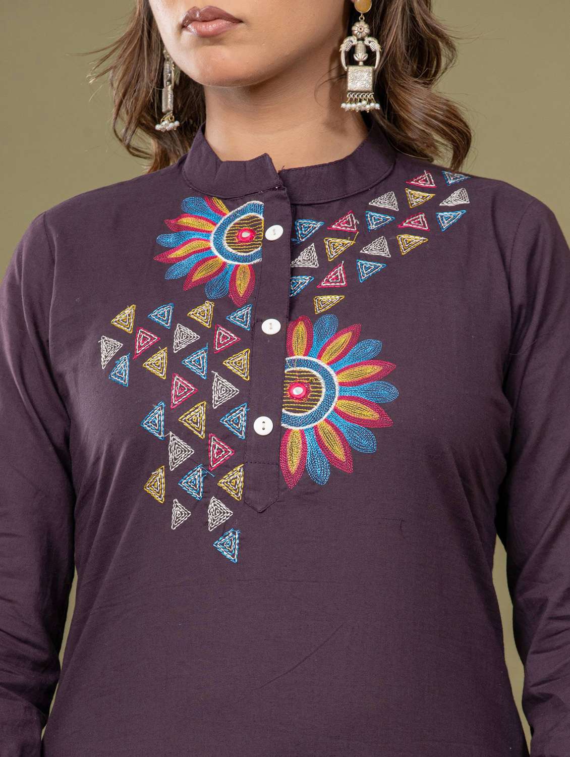 women solid with work three quarter sleeve kurta pant with dupatta set - 22231847 -  Standard Image - 5