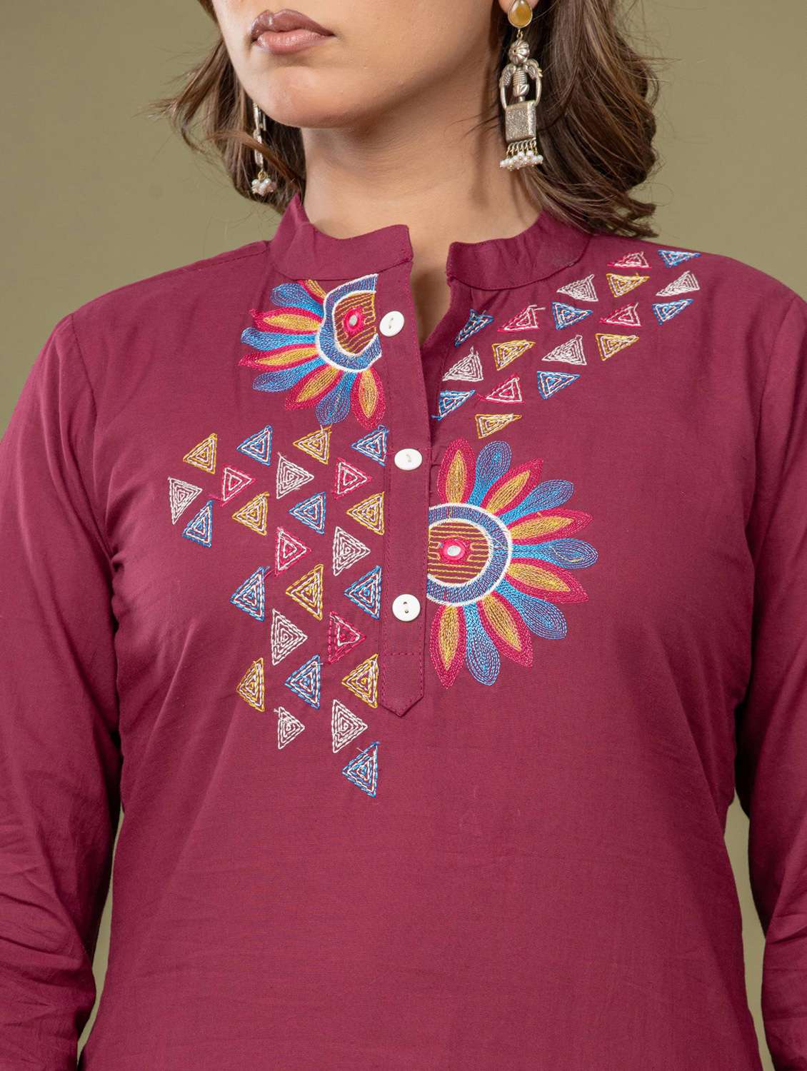 women solid with work three quarter sleeve kurta pant with dupatta set - 22231848 -  Standard Image - 5