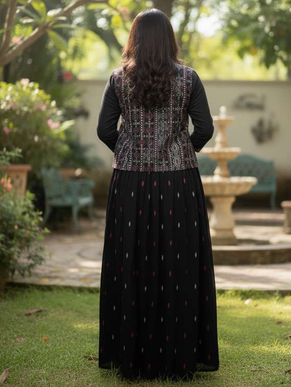 women printed three quarter sleeve flared ethnic dress - 22237868 -  Standard Image - 3