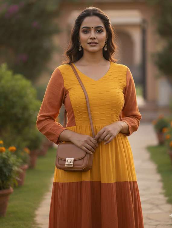 women color block puff sleeve tiered maxi dress - 22237871 -  Standard Image - 5