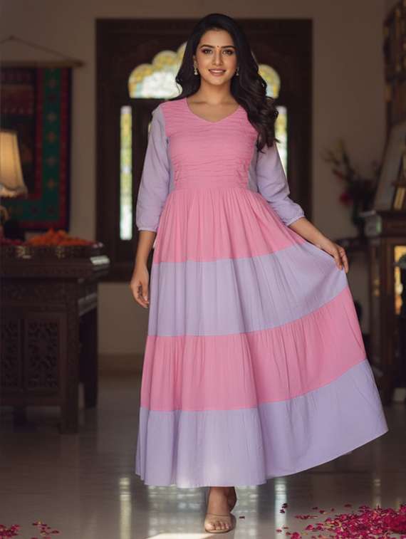 women color block puff sleeve tiered maxi dress