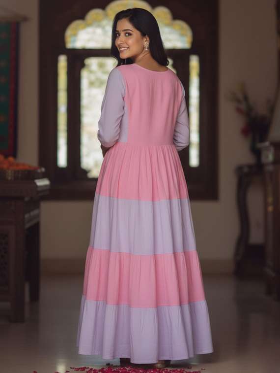 women color block puff sleeve tiered maxi dress - 22237874 -  Standard Image - 3