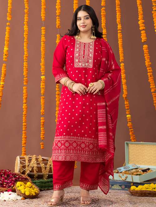 women plus size three quarter sleeve kurta pant with dupatta set - 22238771 -  Standard Image - 0