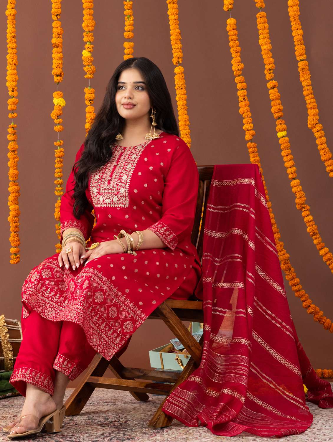 women plus size three quarter sleeve kurta pant with dupatta set - 22238771 -  Standard Image - 5