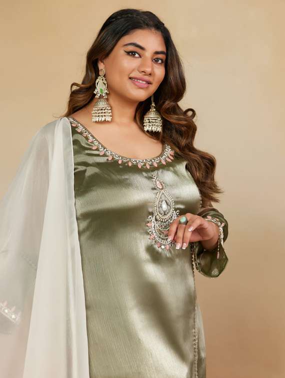 women plus size long sleeve kurta pant with dupatta set - 22238786 -  Standard Image - 3