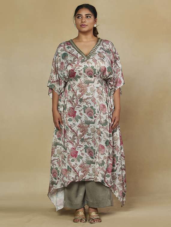 women printed kimono sleeve ethnic co-ord set