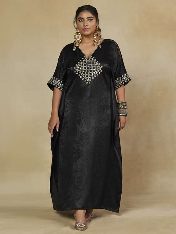 women solid with work v neck kaftan dress