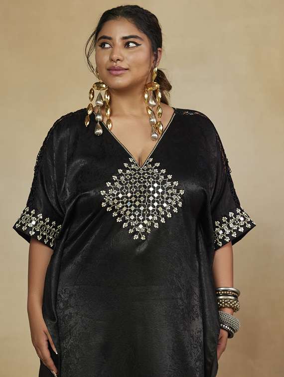 women solid with work v neck kaftan dress - 22238793 -  Standard Image - 3