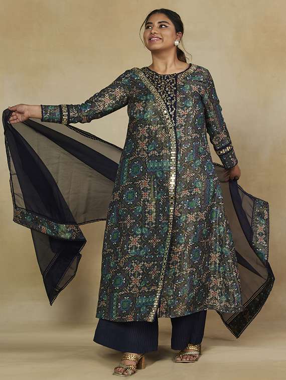 women plus size long sleeve kurta palazzo with dupatta set - 22238804 -  Standard Image - 3