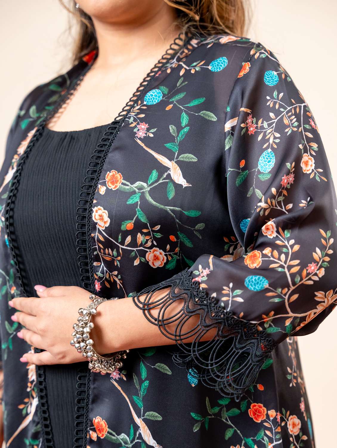 women plus size floral three quarter sleeve fusion set - 22238815 -  Standard Image - 5