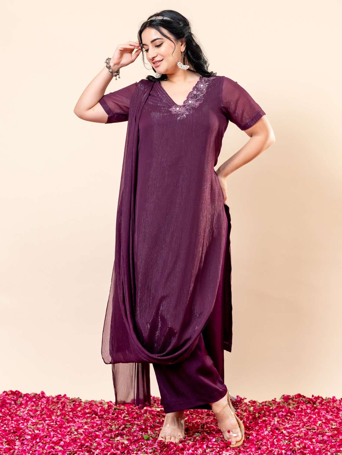 women plus size short sleeve kurta palazzo set