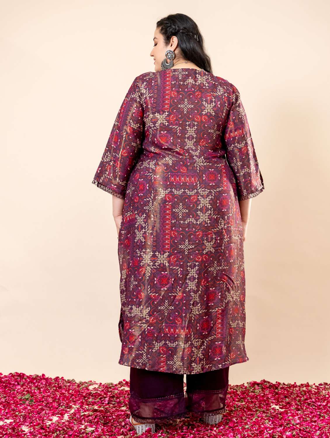 women plus size printed three quarter sleeve kurta palazzo set - 22238817 -  Standard Image - 3