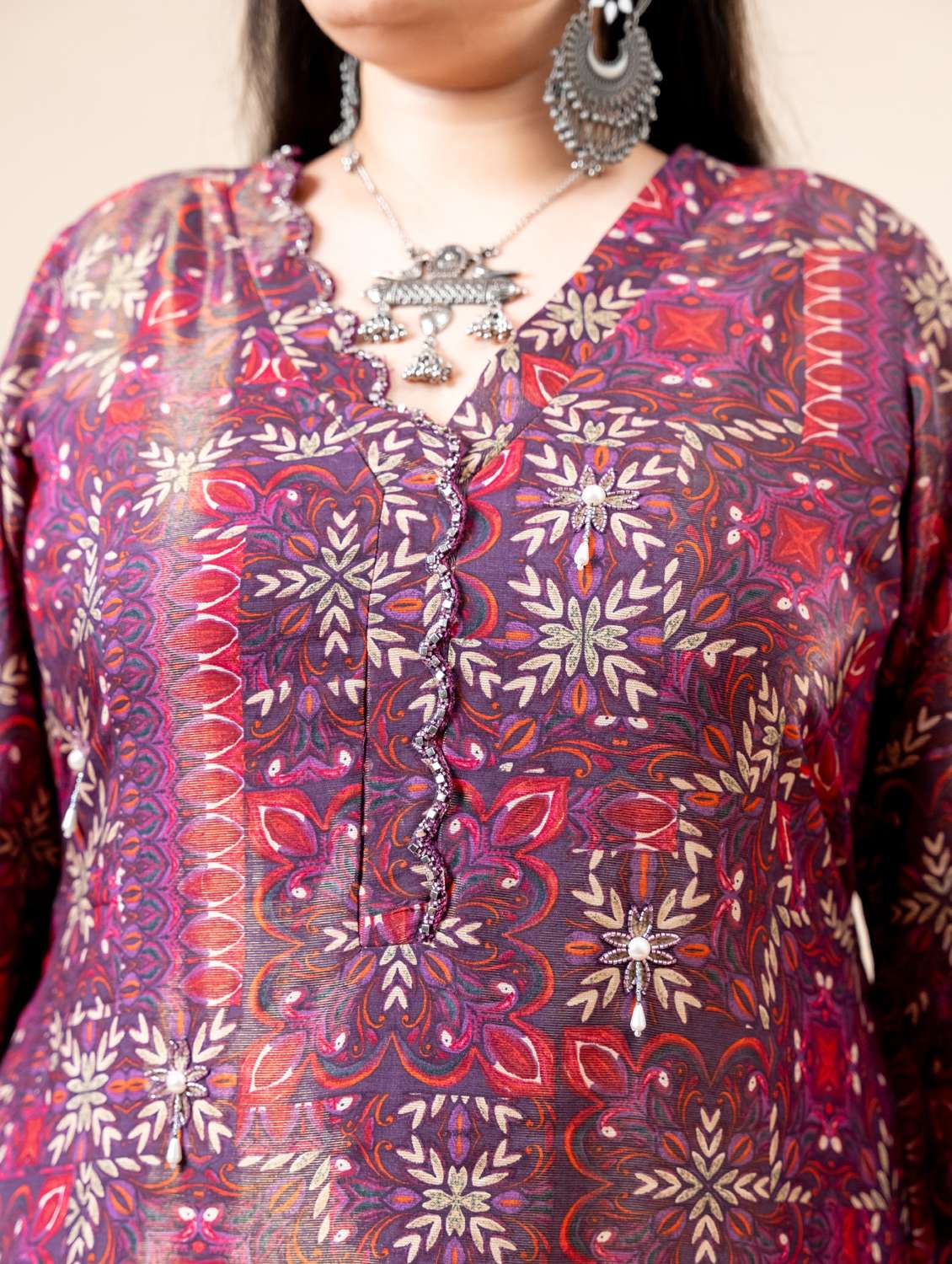 women plus size printed three quarter sleeve kurta palazzo set - 22238817 -  Standard Image - 5