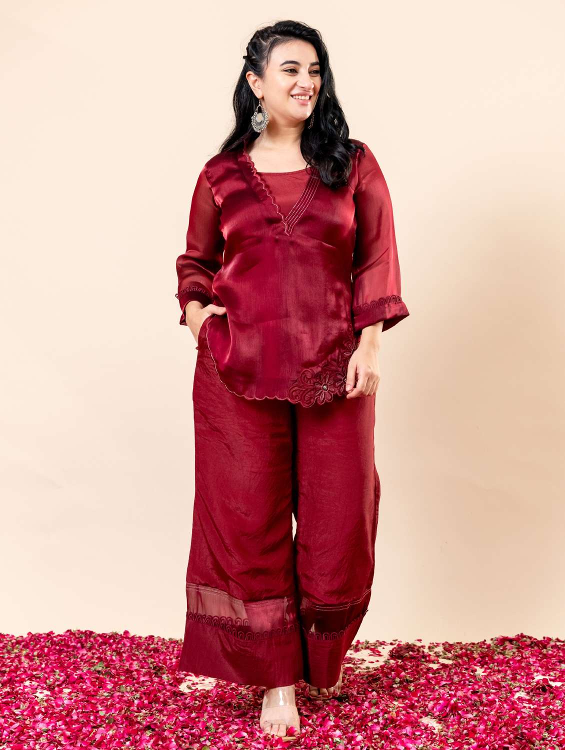 women plus size three quarter sleeve ethnic co-ord set