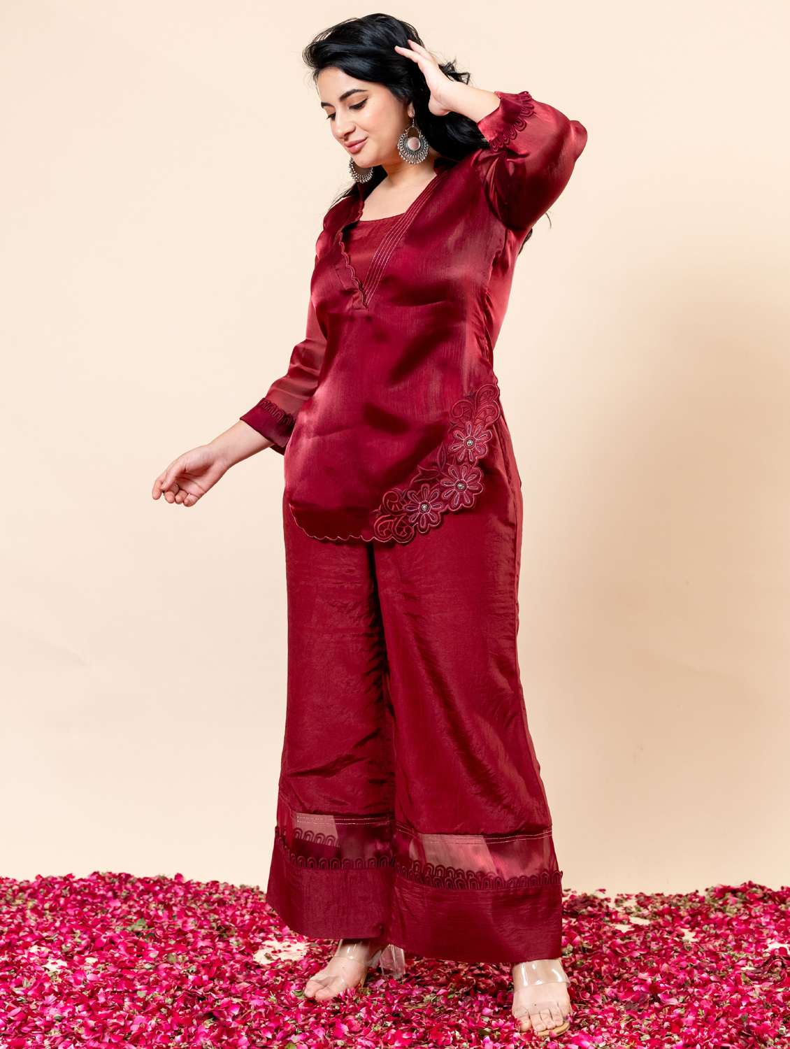 women plus size three quarter sleeve ethnic co-ord set - 22238818 -  Standard Image - 3