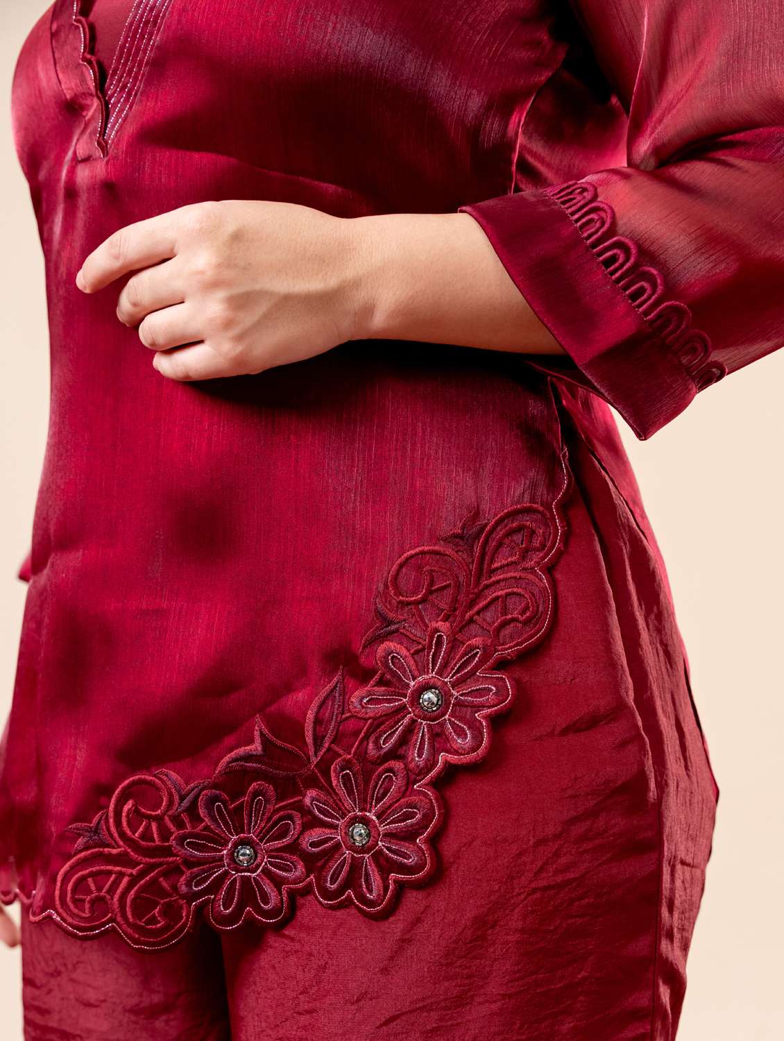 women plus size three quarter sleeve ethnic co-ord set - 22238818 -  Standard Image - 5