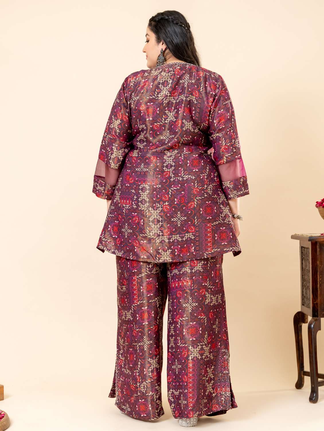 women plus size printed three quarter sleeve ethnic co-ord set - 22238819 -  Standard Image - 3