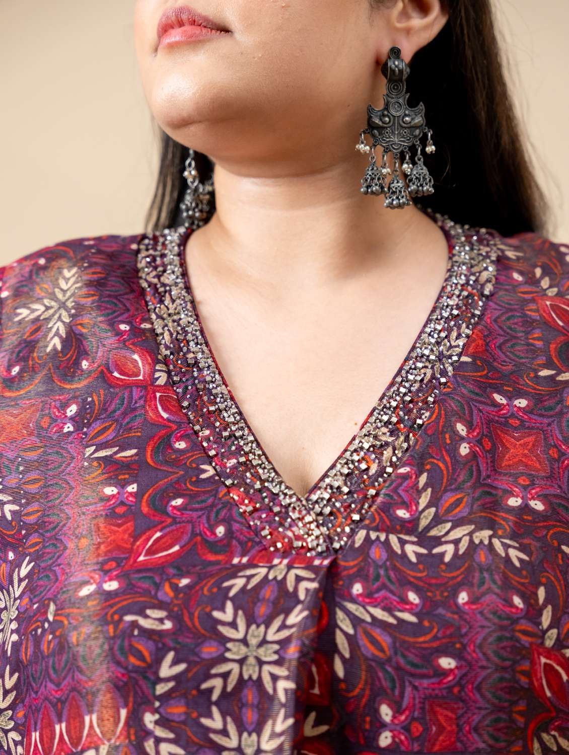 women plus size printed three quarter sleeve ethnic co-ord set - 22238819 -  Standard Image - 5