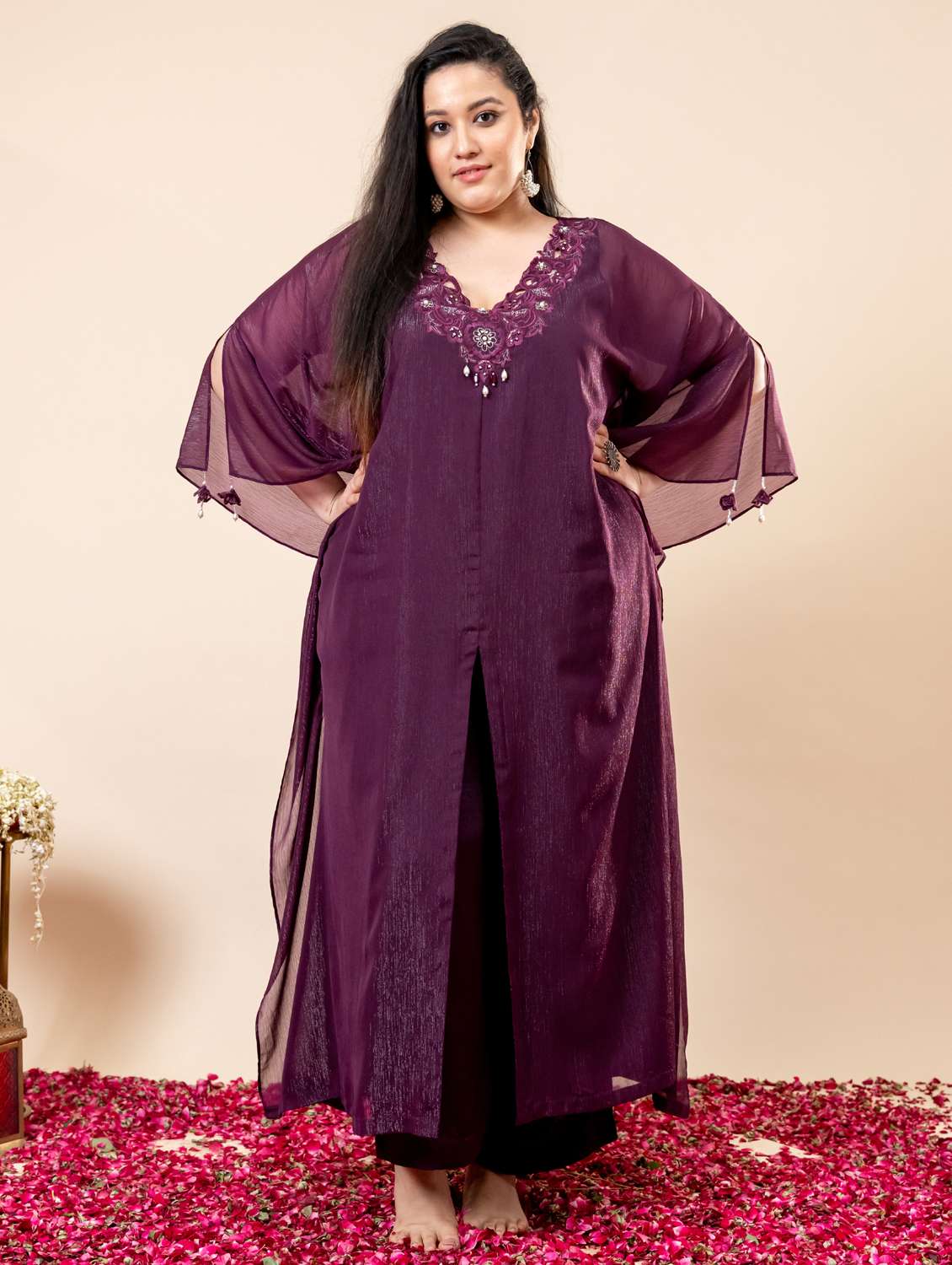 women plus size kimono sleeve kaftan kurta palazzo set