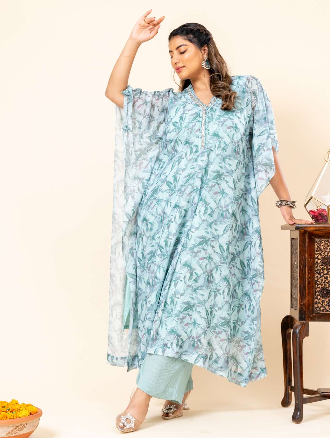 women plus size kimono sleeve kaftan kurta palazzo set
