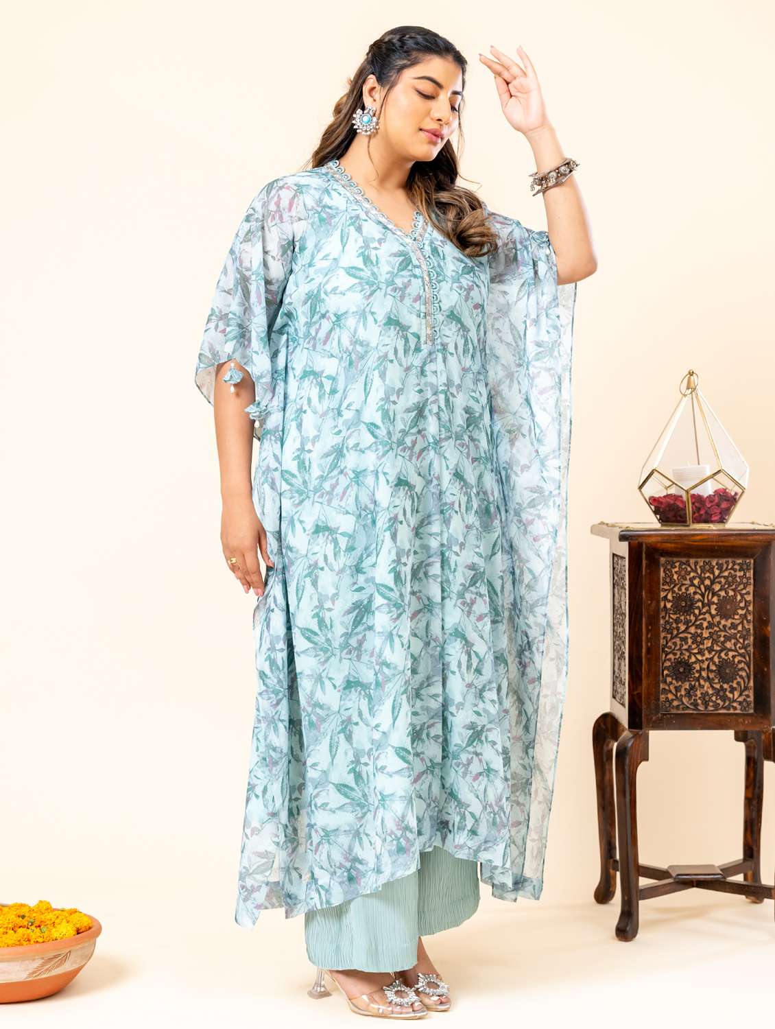 women plus size kimono sleeve kaftan kurta palazzo set - 22238821 -  Standard Image - 5