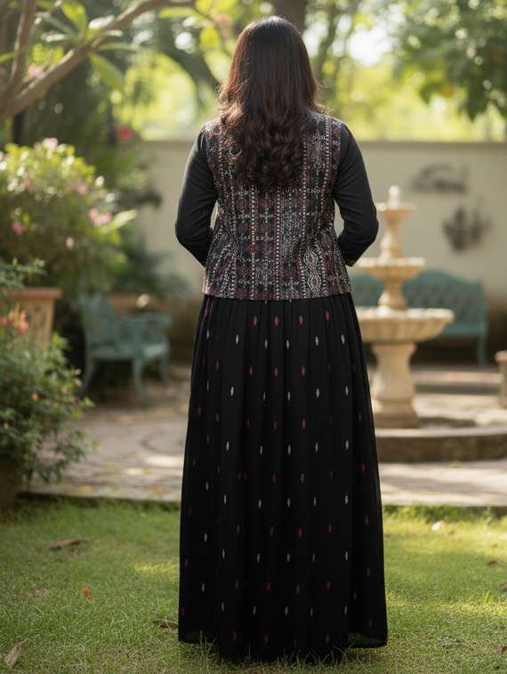 women printed three quarter sleeve flared ethnic dress - 22238822 -  Standard Image - 3