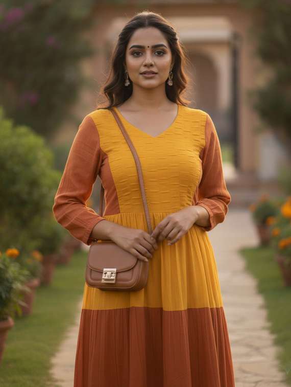 women color block puff sleeve tiered maxi dress - 22238825 -  Standard Image - 5