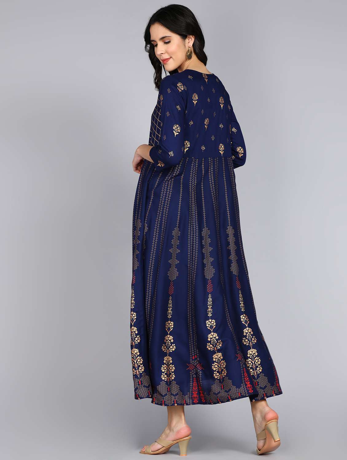 women foil print three quarter sleeve anarkali kurta - 22238826 -  Standard Image - 3