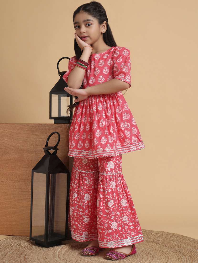girls printed kurta and sharara set  - 22238827 -  Standard Image - 3