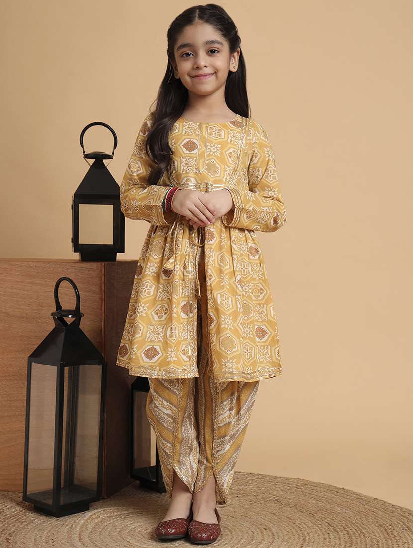 girls printed kurta and dhoti set