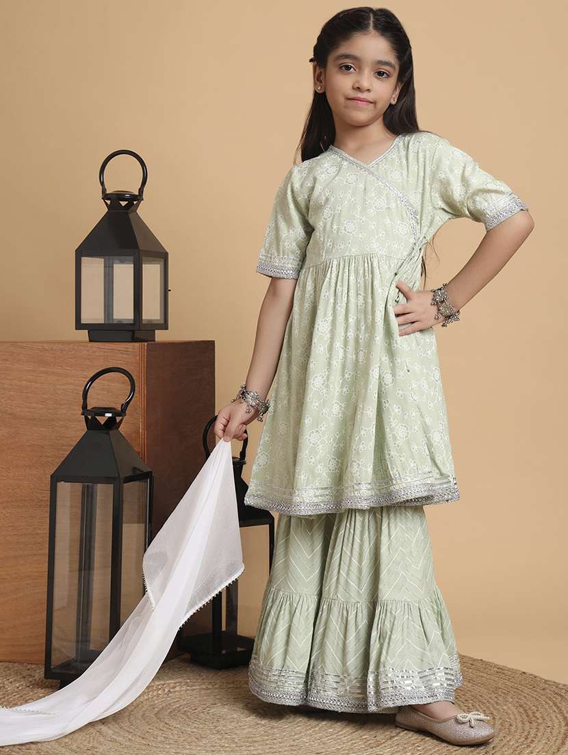 girls printed kurta and sharara with dupatta set - 22238829 -  Standard Image - 3