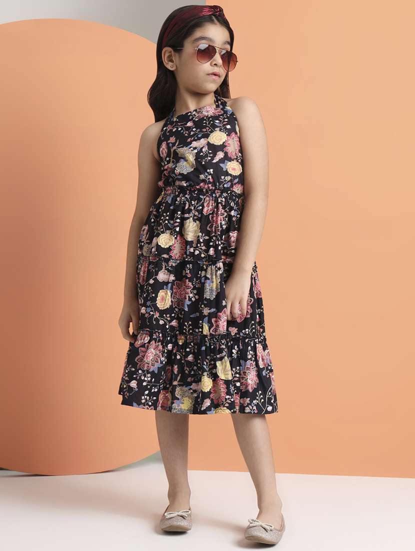 girls printed sleeveless tiered dress
