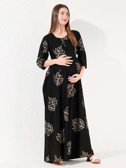 women prinred three quarter sleeve maternity wear nighty - 22238873 -  Standard Image - 0