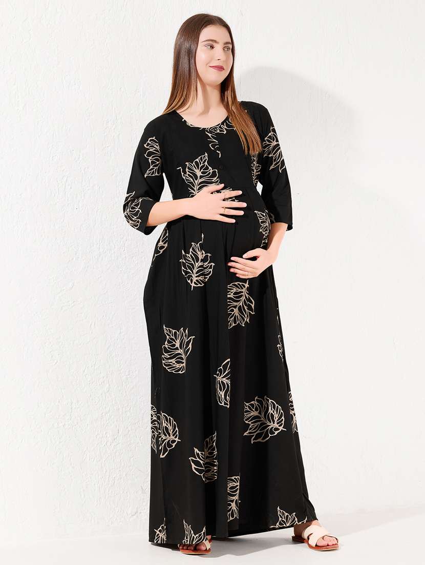 women prinred three quarter sleeve maternity wear nighty
