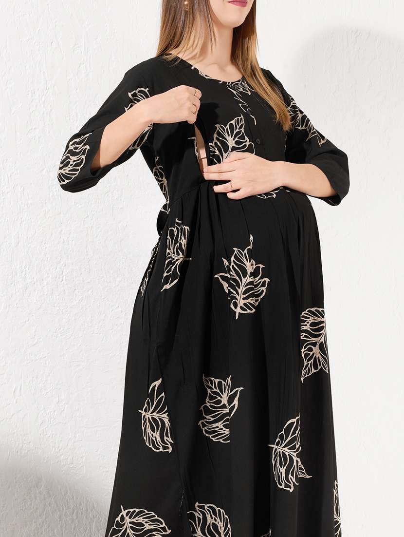 women prinred three quarter sleeve maternity wear nighty - 22238873 -  Standard Image - 5