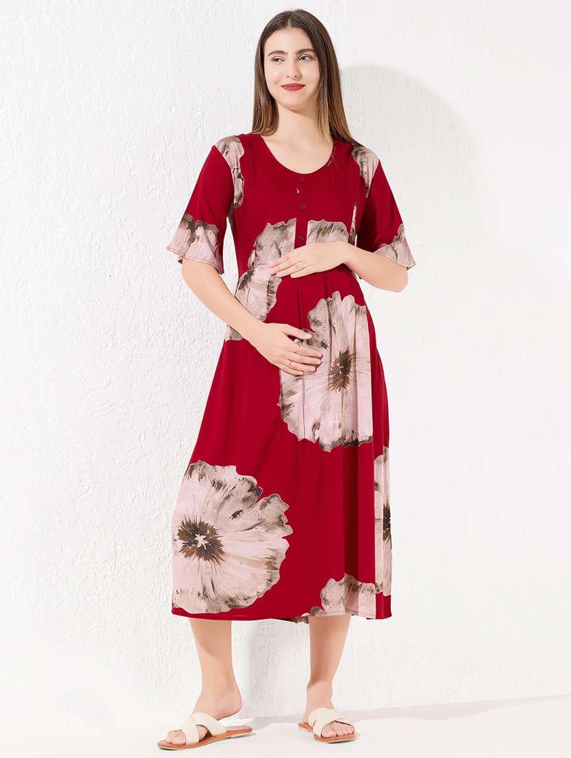 women prinred short sleeve maternity wear nighty