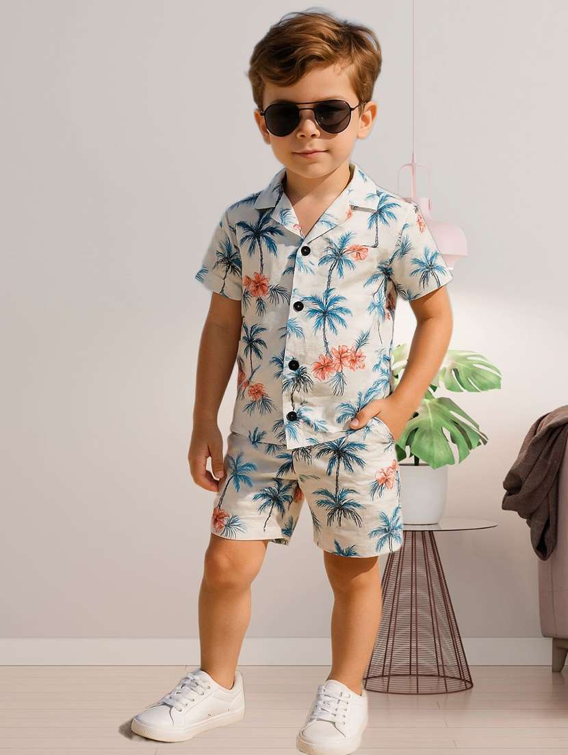 boys printed shirt and shorts co-ord set
