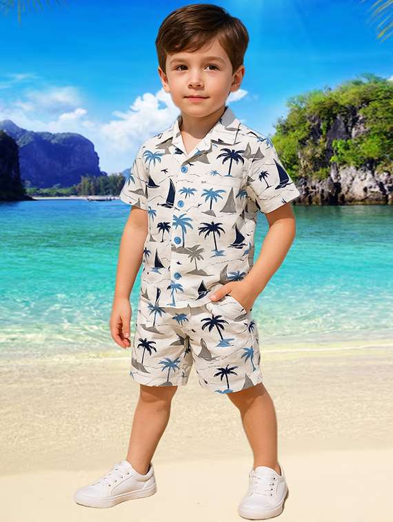 boys printed shirt and shorts co-ord set