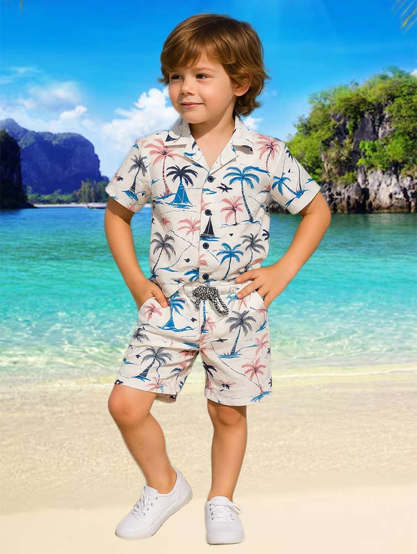boys printed shirt and shorts co-ord set