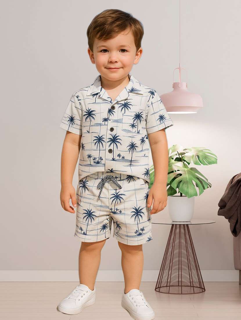 boys printed shirt and shorts co-ord set